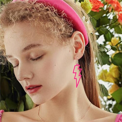ONLYJUMP Acrylic Exaggerated Lightning Earrings Statement Punk Retro Geometric Delicate Neon Personalized Earrings Accessory Jewelry for Women - color: Rose Red