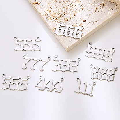 YEYULIN 18pcs Stainless Steel Angel Number Charms Pendant Silver Plated Dainty 111 222 333 444 555 666 777 888 999 Pendants DIY Jewelry Making Necklace
