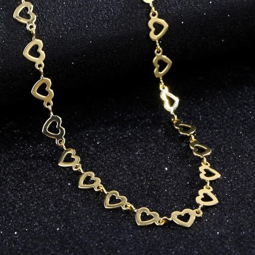 14K White Gold Plated Link Bracelet for Women Heart Star Round Beaded Charms Dainty Chain Simple Jewelry Gifts - color: hollow heart-gold