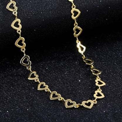 14K White Gold Plated Link Bracelet for Women Heart Star Round Beaded Charms Dainty Chain Simple Jewelry Gifts - color: hollow heart-gold