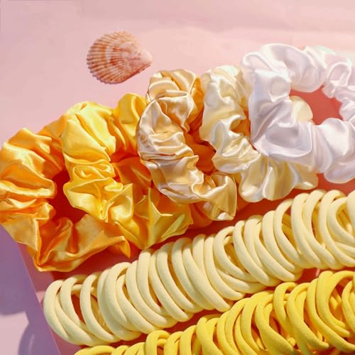 YANRONG Women's Hair Accessories Set: 755 Seamless Ponytail Holders, Variety Hair Scrunchies, Bands, and Ties for Thick and Curly Hair (Yellow) - color: 755PCS（Yellow)
