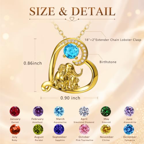 18K Gold Plated Mama Bear/Elephant Necklace for Women Birthstone Necklace Mothers Day Jewelry Gifts for Mom Wife Her - color: Elephant
