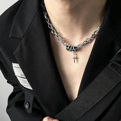 Gothic Cross Star Necklace For Men Women Silver Stainless Steel Cuban Link Paperclip Figaro Bead Chain Punk Kpop Y2k Goth Irregular Layered Cross Pendant Necklace Non Tarnish Jewelry Gift - color: Silver O