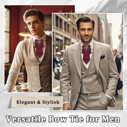 Big Crystal Bow Ties for Men Pre-tied Women Bowtie | Sparkly Laege Rhinestone, Eye-catching Edges, Adjusatble Strap, Polyester Fabric, 6.9"×3.7", Suitable for Suit Wedding Prom - color: Burgundy