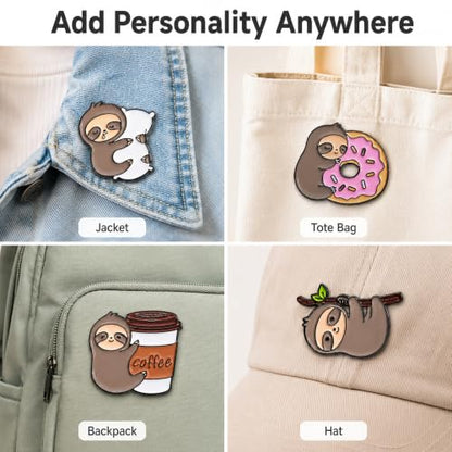 5Pcs Cute Coffee Cat Sloth Enamel Pin Set Cartoon Animal Coffee Cup Brooch Badges, Funny Lapel Pins for Backpacks, Jackets, Bags, Coffee Lover Gift - color: JH-065