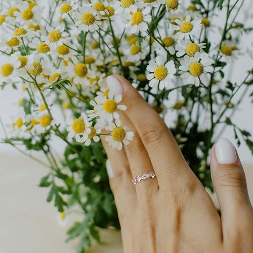 MILACOLATO 925 Sterling Silver Rings for Women Dainty CZ Daisy Flower Ring | 18K White Gold Plated Daisy Promise Ring for Her, Cute Sunflower Wedding Band Statement Engagement Ring, Mothers Jewelry Gift - color: 18K White Gold Plated Daisy Ring - Pink CZ