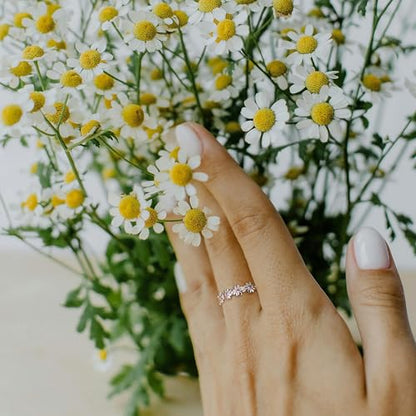MILACOLATO 925 Sterling Silver Rings for Women Dainty CZ Daisy Flower Ring | 18K White Gold Plated Daisy Promise Ring for Her, Cute Sunflower Wedding Band Statement Engagement Ring, Mothers Jewelry Gift - color: 18K White Gold Plated Daisy Ring - Pink CZ