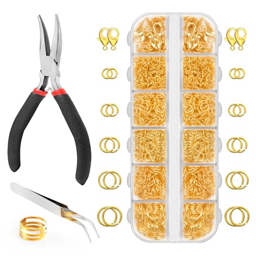 1200 Pcs Jump Rings for Jewelry Making Supplies, Necklace Repair Kit with Plier, Tweezer, Lobster Claw Clasps, Open Rings for Crafts & Keychains (1200Pcs Gold) - color: 1200Pcs Gold