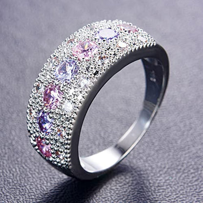 925 Sterling Silver Spinner Ring Meditation Ring Band Wide Hammered Worry Band - color: Pink Purple