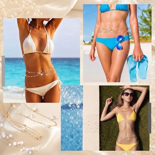 Hicarer 3 Pieces Crystal Belly Ring with Chain Rhinestone Waist Body Chain Bikini Belly Jewelry Beach Accessories Jewelry for Women Adults - color: Gold, style: Elegant Style