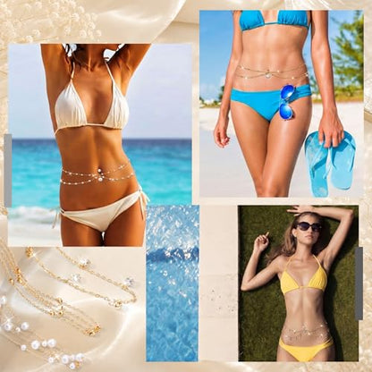 Hicarer 3 Pieces Crystal Belly Ring with Chain Rhinestone Waist Body Chain Bikini Belly Jewelry Beach Accessories Jewelry for Women Adults - color: Gold, style: Elegant Style