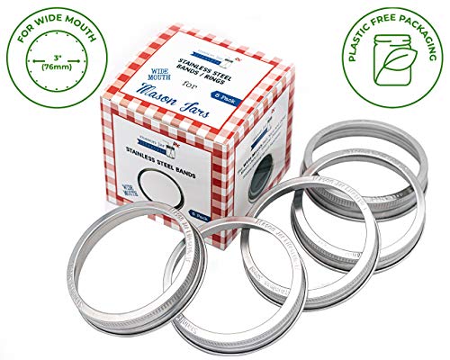 Mason Jar Lifestyle Stainless Steel Rust Proof Bands/Rings with Stamped Logo (5 Pack, Wide Mouth) - size: Wide Mouth