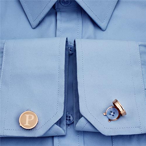 HAWSON Men's Letter Initial Button Cover Cufflinks Letter Rose Gold/Silver Suitable for Formal Business Shirt Letter A-Z - color: Rose Gold Color - P