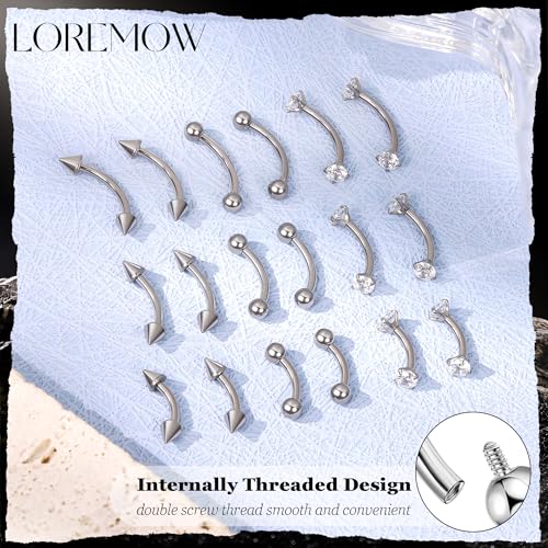 16G G23 Pure Titanium Eyebrow Piercing Jewelry for Women Men Small Curved Barbell Belly Ring Eyebrow Vertical Labret Lip Tongue Ring Rook Helix Conch Daith Earring Piercing Jewelry 6-10MM - color: Silver, size: 8MM-Top Pick