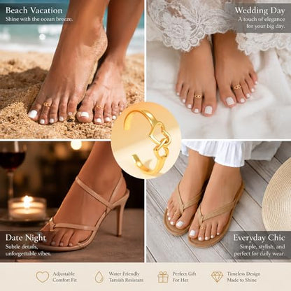 925 Sterling Silver Heart Toe Rings for Women Non Tarnish | Cute Dainty Love Knot Pinky Ring Adjustable Open Band Hypoallergenic Waterproof Summer Beach Wedding Foot Jewelry Accessories - color: Gold