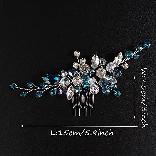 JWICOS Crystal Bride Wedding Hair Comb Rhinestone Bridal Hair Clip Glitter Wedding Hair Accessories for Women and Girls (Blue) - color: Blue