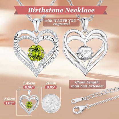 CDE Engraved Forever Love Heart Birthstone Necklace Jewelry Gifts for Women | Hypoallergenic,Nickel-Free & Lead-Free,3 x 3 mm 5A CZ Heart Pendant,Anniversary Christmas Birthday Gift for Girlfriend Wife - color: 08-Aug-WG, style: White Gold Plated