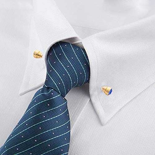 Sparkling Czech Crystal Stone Collar Bar Tie Necktie Pins Shirt Collar Stud Bar for Men with Gift Box - color: 6PCS Gold