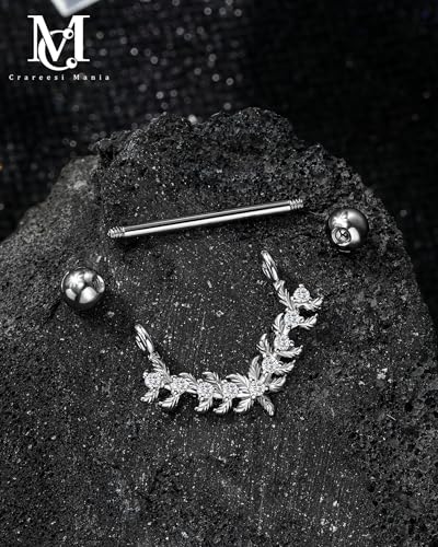 Nipple Shield Ring 316L Stainless Steel Nipple Piercing Jewelry 14G Flower Nipple Barbell for Women and Men - color: Silver