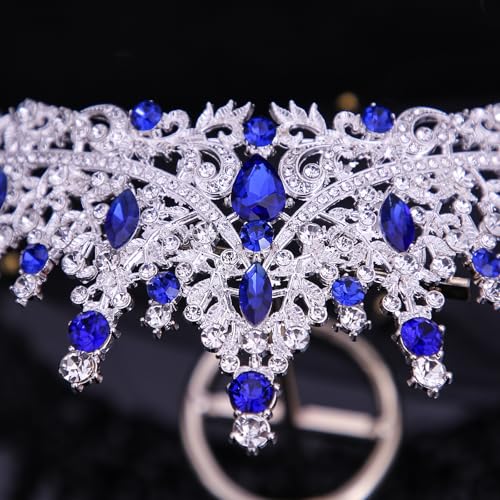Tiaras and Crowns for Women Crystal Princess Tiaras Rhinestone Queen Crowns For Wedding Bridal Birthday Prom Pageant Party (Tiara 100) - color: Dark Blue