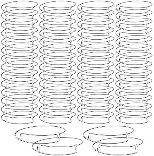 UPINS 60Pcs Silver Expandable Bangle Bracelets Adjustable Wire Bracelets | Stainless Steel Women Bracelets for DIY Jewelry Making Crafting Supplies for Beginners Experienced Jewelry Makers - color: Silver