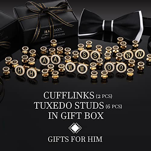 HAWSON 18K Gold Tone Initial Cufflinks for Men with Tuxedo Studs - Gift Boxed, Stylish Men's Jewelry Accessories for Weddings, Birthdays, Anniversaries, Father's Day - color: H-Cufflinks & Studs Set
