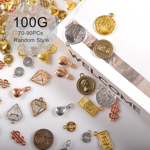 stino 100 G Mixed Style Metal Charms for Jewelry Making, Bulk Silver & Gold Plated, for Bracelet, Necklace, Earrings DIY Crafts - style: Coin