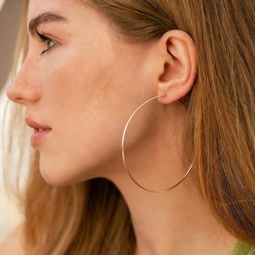 Thin Gold Hoop Earrings for Women, 70mm/2.75in Large Thin Hoop Earrings, Lightweight Big Gold Hoop Earrings for Women Jewelry Gifts - color: Rose Gold