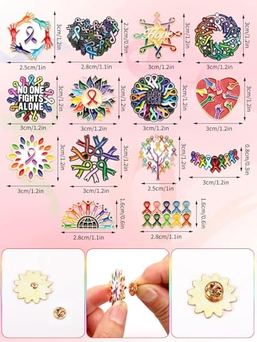 JUNEBRUSHS 28pcs Cancer Awareness Pins Ribbon Lapel Pins for Cancer Fighters Survivors Inspirational Favor Charity Campaign Decor Accessories - style: Cancer Awareness Style