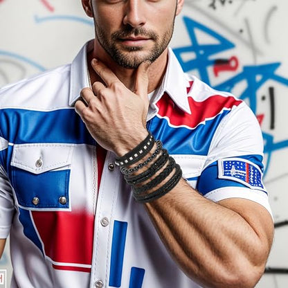 6-12PCS Braided Faux Leather Bracelet Punk Cuff Wrap Bracelets for Men Women Adjustable - color: E3:5PCS