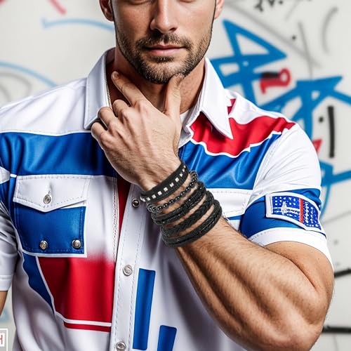 6-12PCS Braided Faux Leather Bracelet Punk Cuff Wrap Bracelets for Men Women Adjustable - color: E3:5PCS
