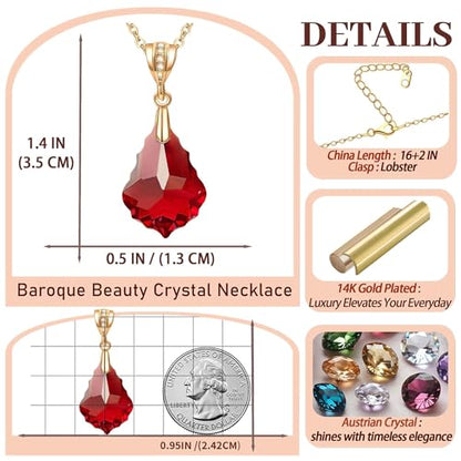 EVEVIC Teardrop Austrian Crystal Charm Pendant Necklace for Women | 14K Gold Plated,Adjustable Chain Fit,Elegant Teardrop Crystal,Gift Box Included,Perfect for Daily Wear and Special Events - color: Red