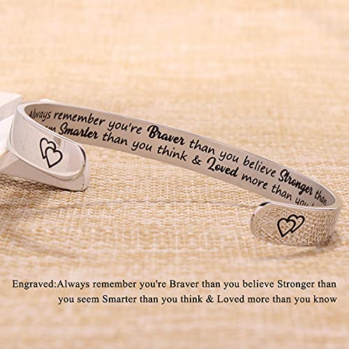 Btysun Bracelets for Women Mothers Day Bracelet Gifts from Daughter Inspirational Gifts for Women Graduation Gifts for Her Motivational Birthday Cuff Bangle Friendship Personalized Mantra Jewelry… - style: Always remember you're braver than you believe st