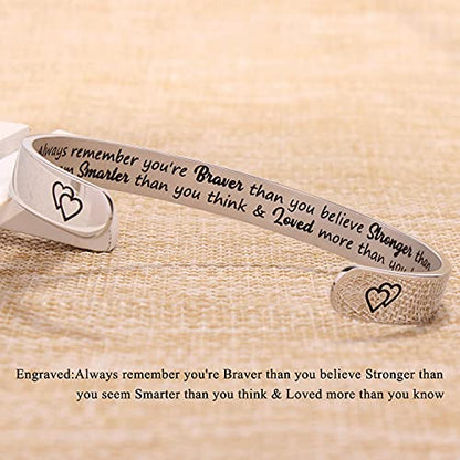 Btysun Bracelets for Women Mothers Day Bracelet Gifts from Daughter Inspirational Gifts for Women Graduation Gifts for Her Motivational Birthday Cuff Bangle Friendship Personalized Mantra Jewelry… - style: Always remember you're braver than you believe st