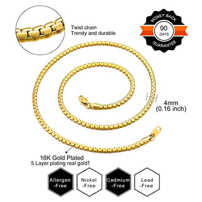 GoldChic JEWELRY Chunky Cuban Chains for Men,Stainless Steel Cuban Chain Necklace, Venetian Chain Curb Chain Hip Hop Jewelry,4/6/9/12/14mm Width,14-30 inch Length, Black/Gold Plated/Silver - color: Gold, size: 24"(61cm), style: Venetian Chain-4MM width
