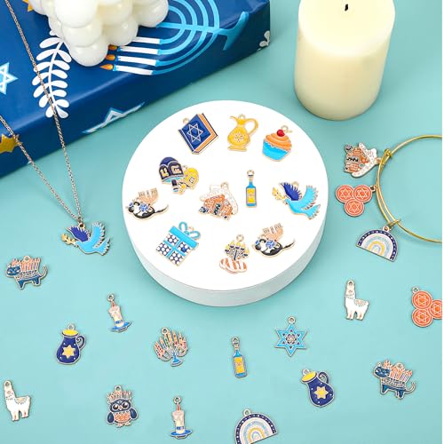 MARFOREVER 40 Pcs/20 Pairs Hanukkah Charms for Jewelry Making Hanukkah Gift | Chanukah Decoration, Blue White Enamel Charm, Star of David Bangle Pendants, Bracelet Necklace Earrings Making Accessories - style: Hanukkah