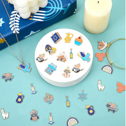 MARFOREVER 40 Pcs/20 Pairs Hanukkah Charms for Jewelry Making Hanukkah Gift | Chanukah Decoration, Blue White Enamel Charm, Star of David Bangle Pendants, Bracelet Necklace Earrings Making Accessories - style: Hanukkah