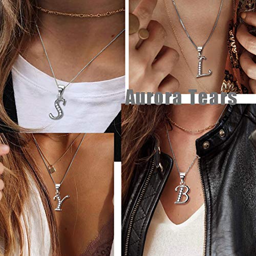 Aurora Tears Letter Necklace Initial 925 Sterling Silver Alphabet Pendant Crystal Name Gift Women Cubic Zirconia Jewelry - color: E
