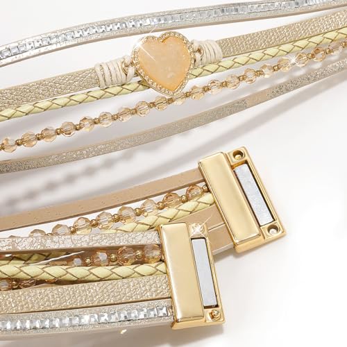 Suyi Multilayer Leather Wrap Bracelet Heart-Shape Wide Bracelets for Women - color: Khaki 2