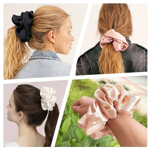 Ivyu 16 Pcs Satin Hair Scrunchies for Women Hair Ties Bands, Hot Pink, Perfect for Thick Curly Hair, No Crease Hair Ties No Damage, Fit for All Kinds of Hair, Excellent Stretch Elastic Band - color: Hot Pink