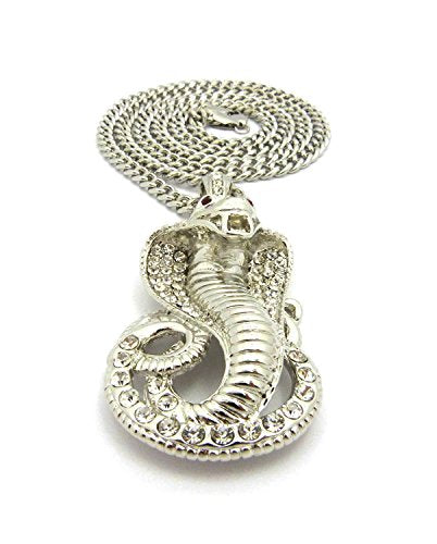 Fashion 21 Pave Red Eye Cobra Pendant 24" Rope, 36" Cuban Chain Necklace in Gold, Silver Tone Plated - style: Silver Tone / 36" Cuban Chain