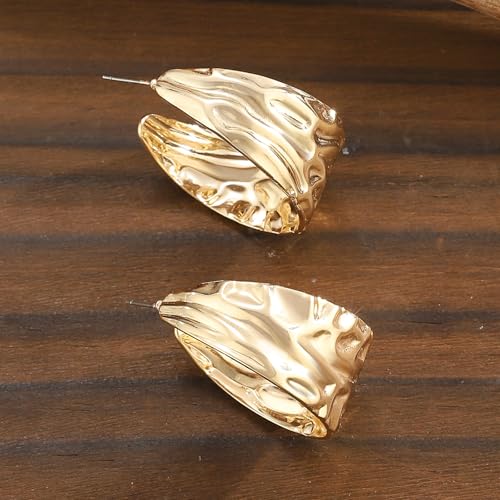Hoop Earrings for Women Wide Hoop Earrings Large Big Flat Huggie Hoops Earrings Trendy Chunky Hoops Earrings Statement Earrings Jewelry for Women - color: Gold1