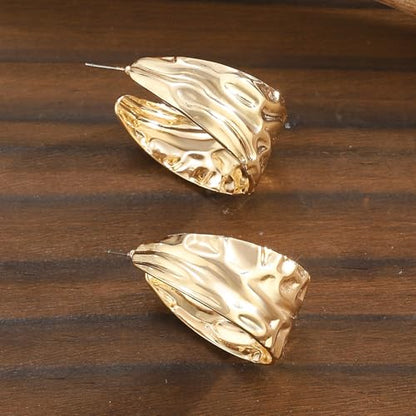 Hoop Earrings for Women Wide Hoop Earrings Large Big Flat Huggie Hoops Earrings Trendy Chunky Hoops Earrings Statement Earrings Jewelry for Women - color: Gold1