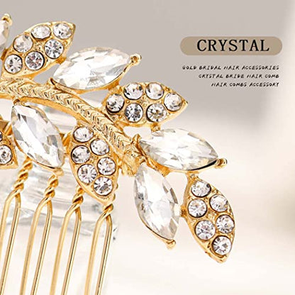 Foyte Crystal Bride Wedding Hair Comb Leaf Bridal Headpieces Rhinestone Hair Pieces Bridesmaid Side Combs Hair Accessories for Women (gold leaf) - color: gold leaf