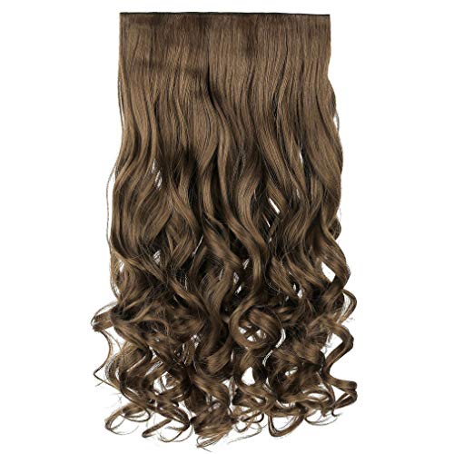 REECHO 20" 1-pack 3/4 Full Head Curly Wave Clips in on Synthetic Hair Extensions HE008 Hair pieces for Women 5 Clips 4.5 Oz Per Piece - Ash Light Brown - color: Ash Light Brown, size: 20 Inch (Pack of 1)