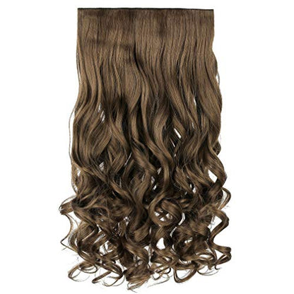 REECHO 20" 1-pack 3/4 Full Head Curly Wave Clips in on Synthetic Hair Extensions HE008 Hair pieces for Women 5 Clips 4.5 Oz Per Piece - Ash Light Brown - color: Ash Light Brown, size: 20 Inch (Pack of 1)