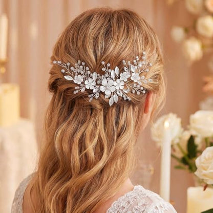 Unicra Silver Bride Wedding Hair Vine Flower Bridal Hair Piece Rhinestone Hair Accessories Crystal Headpieces Jewelry for Women and Girls | Flower Girl Headpiece Rhinestone Headband for Hairstyles Prom Bridal Wedding Hair Accessories for Women and Bride