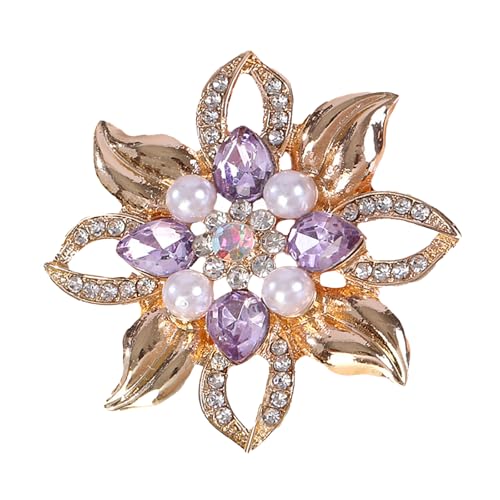 ATHHZ Pearl Flower Brooches and Pins for Women Suit Dress Decorative Gold Brooch - color: Purple C
