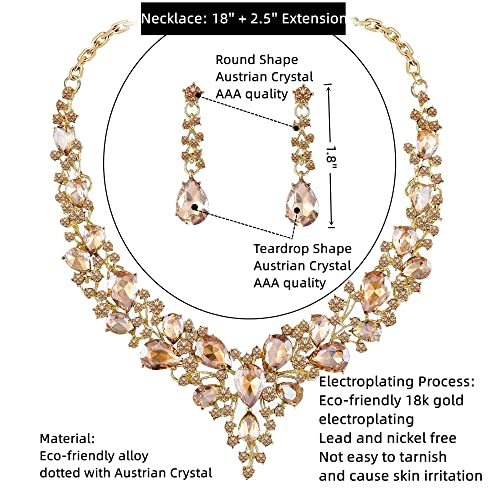 Paxuan Crystal Bridal Wedding Jewelry Sets for Women Rhinestone Teardrop Crystal Statement Choker Necklace Drop Earrings Link Bracelets Rings Teardrop Jewelry Set for Brides Bridesmaids - color: Champagne