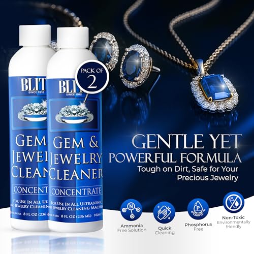 Blitz Gem & Jewelry Cleaner Concentrate for Ultrasonic Machines 8 oz 2 Pack | Liquid Concentrate for Gold, Silver, Platinum Jewelry Cleans Non-Porous & Precious Stones. - size: 8 Ounce (Pack of 2)
